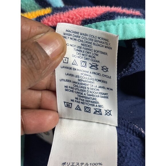 Lands End Kids Fleece Pullover XXS 2-3 Navy & Multicolor Pattern - Picture 8 of 10